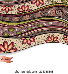 Vector Colored Floral Background. Hand Drawn Texture with Flowers