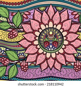 Vector Colored Floral Background. Hand Drawn Texture with Flowers
