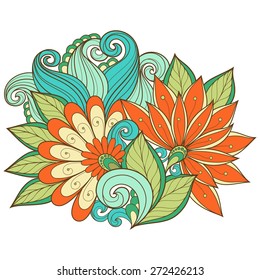 Vector Colored Floral Background. Hand Drawn Texture with Flowers, Decorative Flowers, Coloring Book