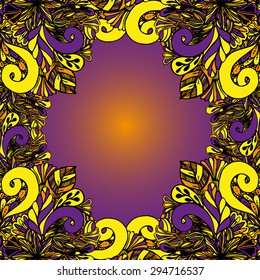 Vector Colored Floral Background. Hand Drawn Texture with Flowers.Vector abstract invitation card with abstract wave. Lace ornament. Template wavy frame design for card