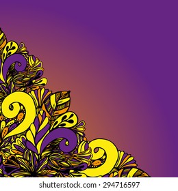 Vector Colored Floral Background. Hand Drawn Texture with Flowers.Vector abstract invitation card with abstract wave. Lace ornament. Template wavy frame design for card