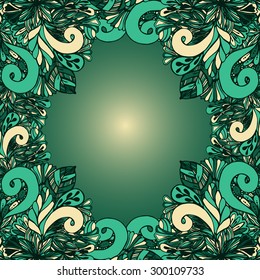 Vector Colored Floral Background. Hand Drawn Texture with Flowers.Vector abstract invitation card with abstract wave. Lace ornament. Template wavy frame design for card