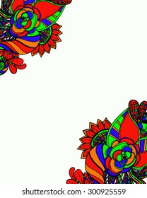 Vector Colored Floral Background. Hand Drawn Texture with Flowers.Vector abstract invitation card with abstract wave. Lace ornament. Template wavy frame design for card
