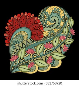 Vector Colored Floral Background. Hand Drawn Ornament with Flowers. Template for Greeting Card
