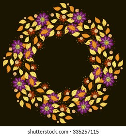 Vector Colored Floral Background. Hand Drawn Ornament with Floral Wreath. Template for Greeting Card