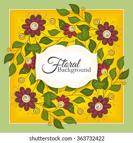 Vector Colored Floral Background. Hand Drawn Ornament with Flowers. Template for Greeting Card