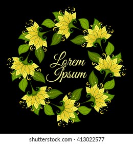 Vector Colored Floral Background. Hand Drawn Ornament with Floral Wreath. Template for Greeting Card