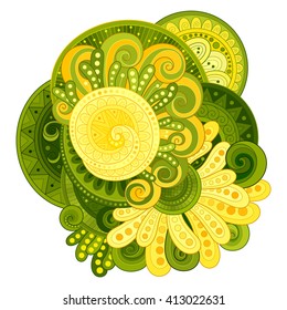 Vector Colored Floral Background. Hand Drawn Ornament with Flowers. Template for Greeting Card
