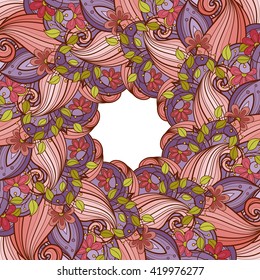 Vector Colored Floral Background. Hand Drawn Ornament with Floral Wreath. Template for Greeting Card