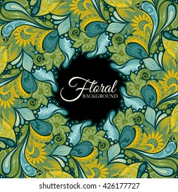 Vector Colored Floral Background. Hand Drawn Ornament with Floral Wreath. Template for Greeting Card