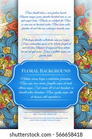 Vector Colored Floral Template with Place for Text. Abstract Flowers with Hand Drawn Ornament. Layout for Greeting Card, Cover Page etc. Clipping Mask Used for Editability