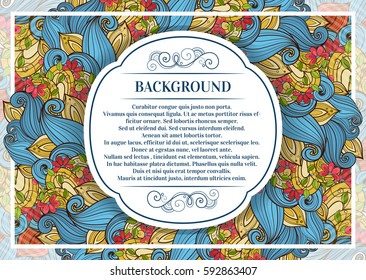 Vector Colored Floral Template with Place for Text. Light Vintage Layout for Greeting Card, Invitation, Cover Page etc. Beautiful Floral Composition. Editable