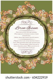 Vector Colored Floral Template with Place for Text. Light Vintage Layout for Greeting Card, Invitation, Cover Page etc. Beautiful Composition. Editable