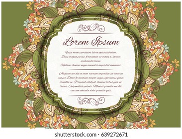 Vector Colored Floral Template with Place for Text. Light Vintage Layout for Greeting Card, Invitation, Cover Page etc. Beautiful Composition. Editable