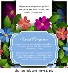 Vector Colored Floral Template with Place for Text. Dark Vintage Layout for Greeting Card, Invitation, Cover Page etc. Beautiful Composition. Editable