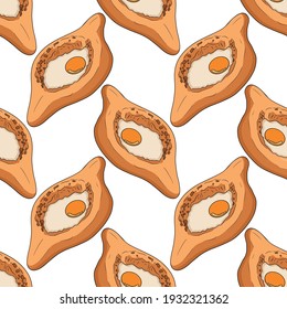 Vector colored food sketch Georgian national traditional kitchen. Georgian cuisine. Khachapuri