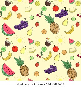 Vector colored fruits seamless pattern background. Vector illustration