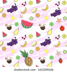 Vector colored fruits seamless pattern background. Vector illustration.