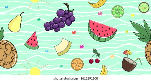 Vector colored fruits seamless pattern background. Vector illustration.