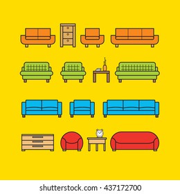 Vector colored furniture set - linear collection eps 10, easy to edit.