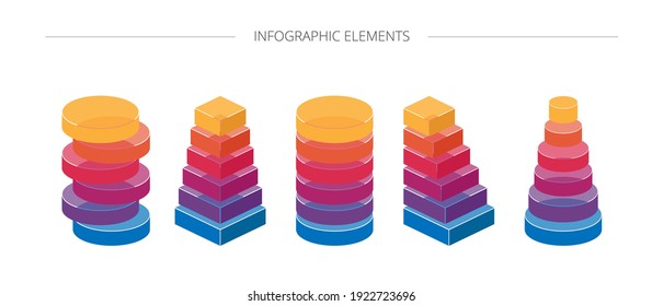 Vector colored geometric elements for infographics, diagrams, presentations. Colored oval, rectangular elements stacked on top of each other