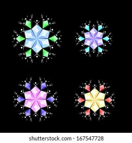 Vector colored glass snowflakes.