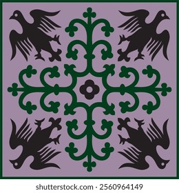 Vector colored gothic ornament. Medieval European art. Traditional patterns of Catholic cathedrals.
