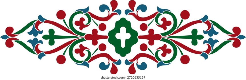 Ornamento gótico de color Vector. Dibujo europeo medieval. Patrón clásico de los alemanes, anglos, sajones, francos.

