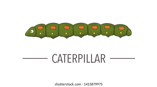 Vector colored green caterpillar icon isolated on white background. Colored cartoon style insect illustration. Bug logo 
