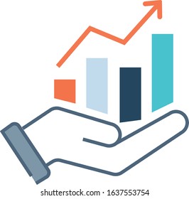 Vector colored growing graph icon on the hand concept 2327