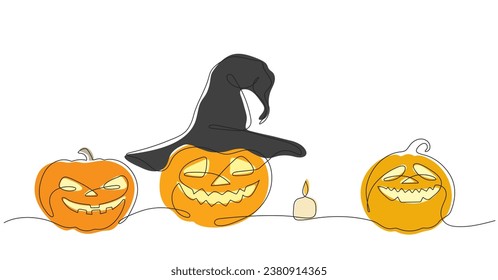 Vector colored Halloween set of stylized pumpkins in one line