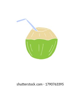 Vector colored hand drawn doodle sketch young coconut isolated on white background