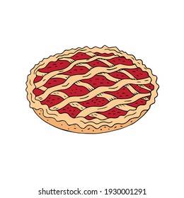 Tarta de dibujo del doodle dibujado a mano de color vectorial aislada en fondo blanco