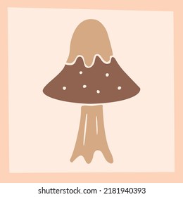 Vector colored hand drawn illustration of an autumn mushroom, shape of fungus, seasonal plant, postcard element, decorative art. Background is retrackable.