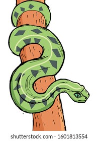 Vector, colored, hand drawn image of Amazonian anaconda. Motives of wildlife, saving nature, symbol of wisdom, big snake