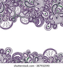 Vector colored hand drawn pattern. Side tracery with white field between. Can be used as card, invitation, background, coloring pages.