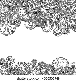 Vector colored hand drawn pattern. Side tracery with white field between. Can be used as card, invitation, background, coloring pages.