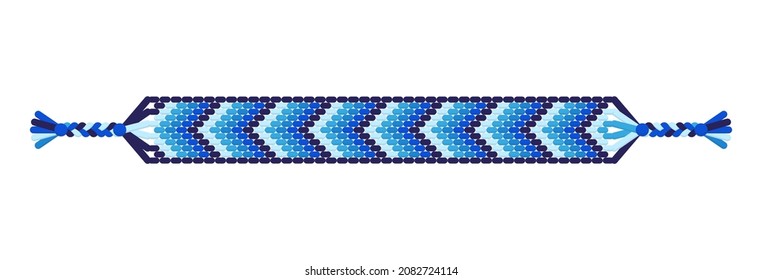 Vector colored handmade hippie friendship bracelet of blue threads. Macrame normal pattern.