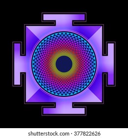 vector colored hinduism thousand petal Sahasrara yantra illustration diagram isolated on black background