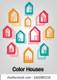 
Vector colored houses on light background