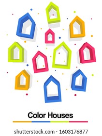 Vector colored houses on white background