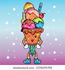 vector colored ice cream cone
 chocolate with various toppings