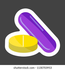 Vector colored icon of medical pills. Symbol of a tablet and capsule. Мedications colored sticker. Layers grouped for easy editing illustration. For your design.