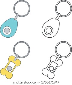 Vector colored icon set of different clickers for dog training isolated on white background, flat cartoon design