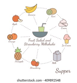 Vector colored icons of cooking ingredients for supper