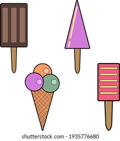 vector colored icons of ice cream. Image for web