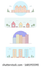 Vector colored icons. Urban style. 
Сonstruction and architecture.