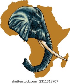 vector colored illustration of an African elephant head.