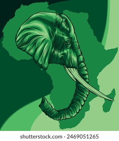 vector colored illustration of an African elephant head.