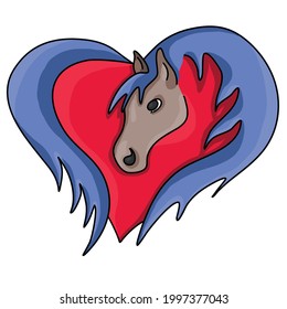Vector colored illustration of arabian horse in heart shape
